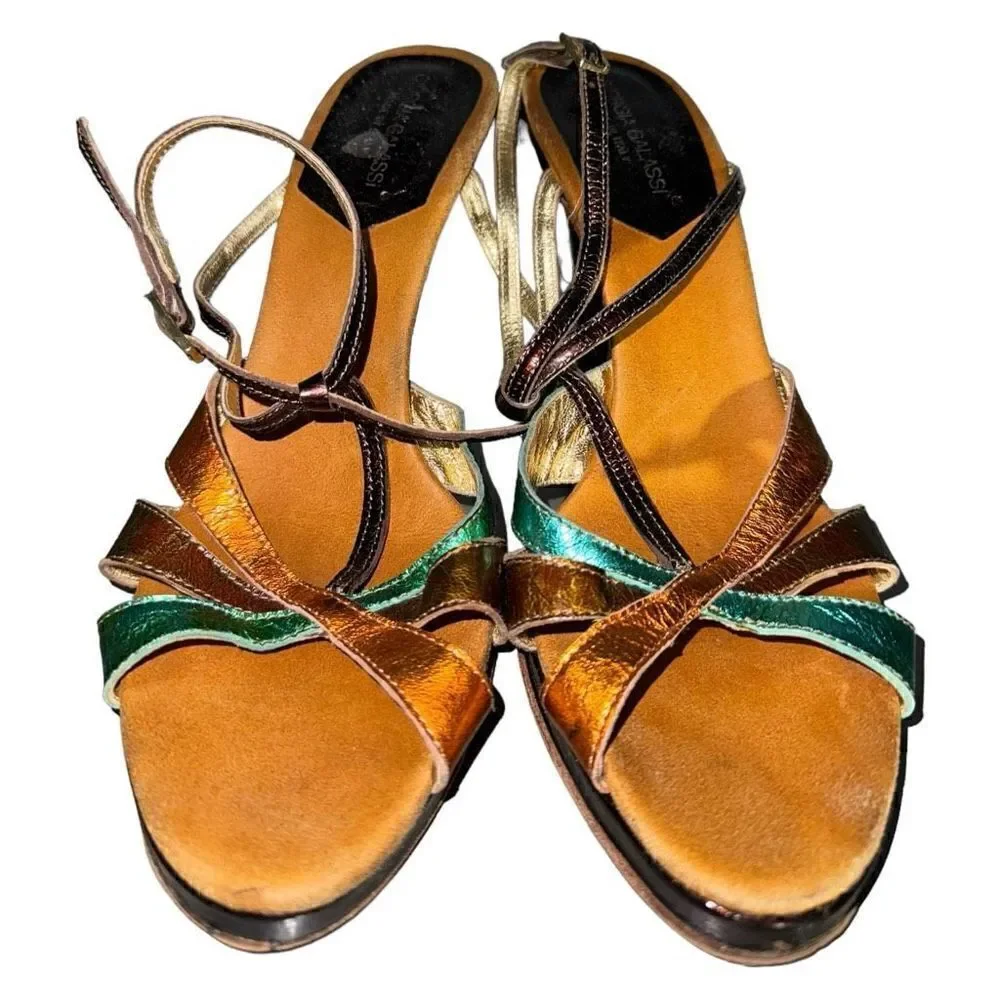 Giorgia Glassi Metalic Straps 3 Inch Heels Size 8 US 39 EU